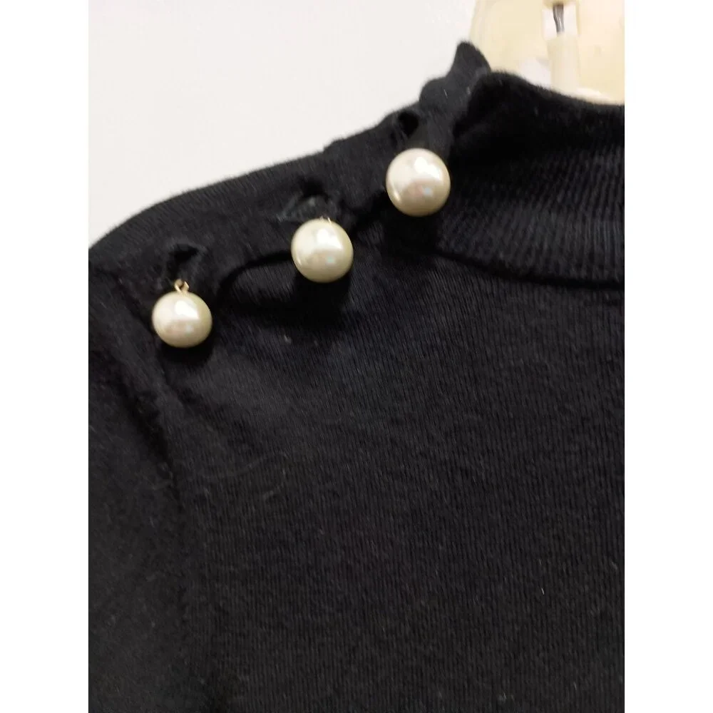Kate Spade Broome Street Sweater Womens Medium‎ Black Wool Blend Lace Hem